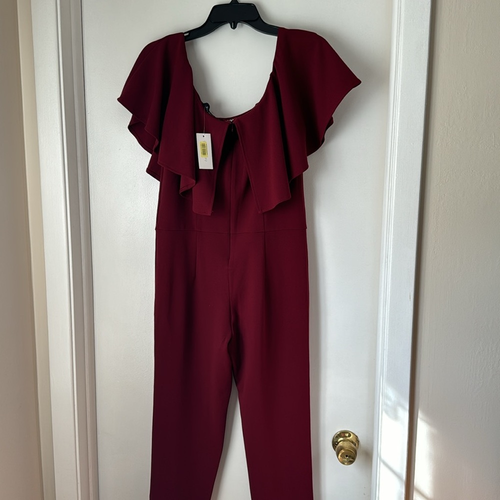 Sugar + Lips Burgundy Off The Shoulder Jumpsuit Size M NWT - Picture 5 of 9